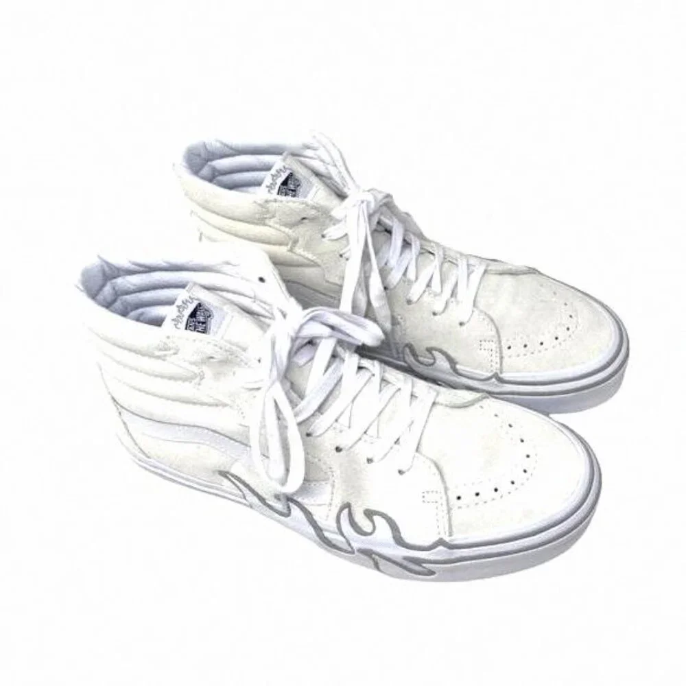 VANS Sk8-Hi Flame Suede Shoes White Gray Skate VN0005UJWWW Size Women's Sneakers